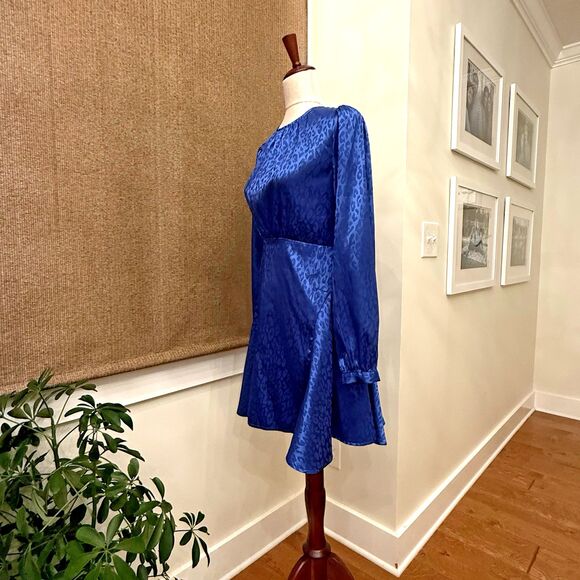 Pinch Boutique‎ Dress Size Small Royal Blue Satin Damask Leopard Print Midi - Picture 1 of 14
